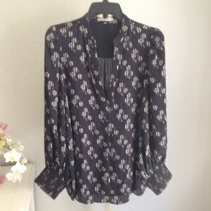 NWOT Alice & Olivia Sheila Split Neck Silky Ribbed Print Smock Sleeve Blouse